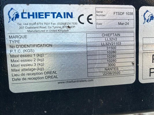 Remorque plateau Chieftain PLATEAU PORTE MATERIELS LL32V2